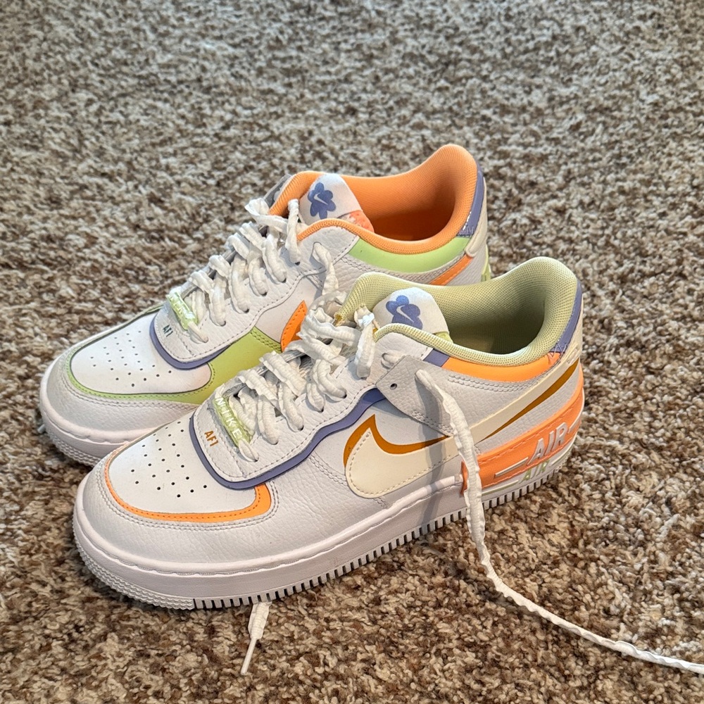 Nike Kids Sneakers in White, Orange, and Green